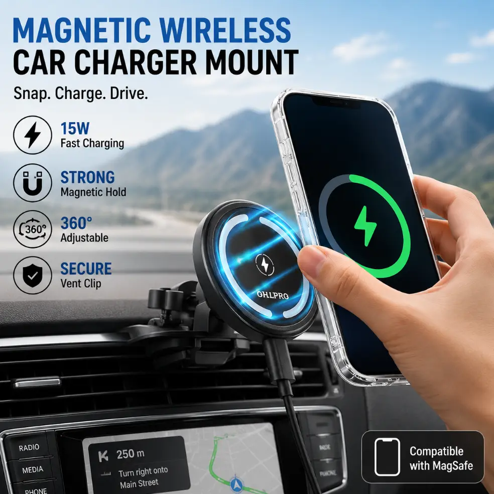 Magsafe Car Mount Charger  iPhone 17, Fast Wireless Charging Magnetic CD Slot  with 3M Adhesive Base  Dashboard, Aluminum Shell, Compatible with iPhone 16 15 14 Series,  hoder   rotatable the day gift mobile universal phone