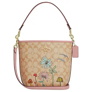 Coach x Observed By Us City Bucket 17 Handbag for Women – Classic Logo, Faux Leather and Cow Split Leather, Small Sling Crossbody Bag, Light Khaki
