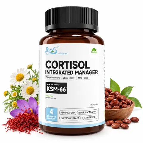 LeafStory Cortisol Supplement, 4 In 1 Cortisol Manager 60 Ct, Ksm-66 Ashwagandha Extract, Magnesium, L-Theanine & Blended Vitamin For Stress Relief, Mind Relax & Sleep Support-F