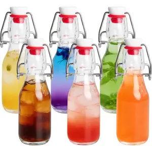 6 Pack 4OZ Flip Top Swing Top Glass Bottles with Airtight Grolsch Closures, Reusable Glass Jars for Kombucha, Cold Brew, Homemade Vanilla