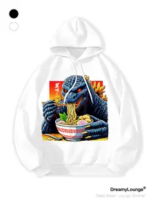 Funny Godzilla Eating Ramen Hoodie, Loose-Fit Casual Sweatshirt, Breathable Outdoor Wear, Perfect for Daily Home or Outdoors