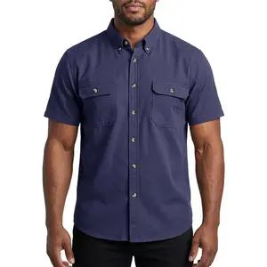 HISEA Men's Button Down Work Shirt, Short Sleeve Cotton Canvas Shirts for Men, Durable Classic Shirt with 2 Pockets