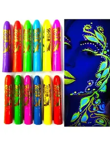 12-Color Glow In The Dark Face Body Paint UV Glow Face Paint Markers Glow in the Dark Easy to Clean | Perfect for Fun Face Painting Makeup Cosmetics Cleanser for Adult Xmas Festival Accessory Glow Party Supplies