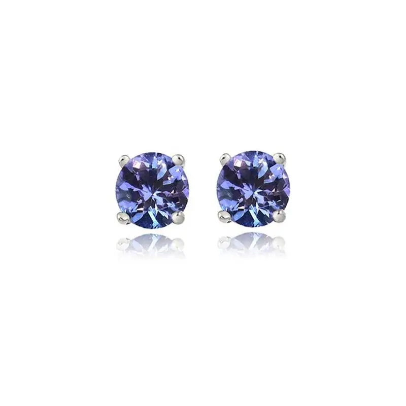 925 Sterling Silver 2.00ct Tanzanite Round 6mm Stud Earrings Women