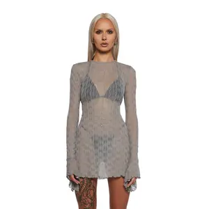 Techno Novelty Mesh Dress - Grey