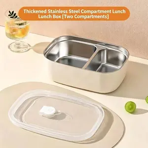Stainless Steel Food-Grade Bento Box, Leak-Proof Lunchbox with Lid, High-Aesthetic Design, Student Meal Container, 1 Compartment or 2 Compartments