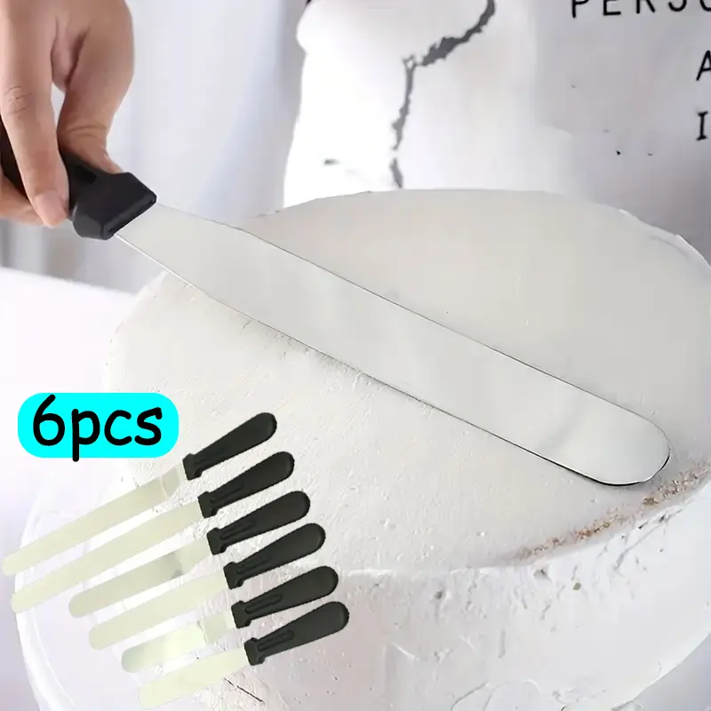 6-Piece Multi-Size Angled Blade Icing Spatulas Baking Set for Cake Decorators - Corrosion-Resistant Stainless Steel Blades (6in+8in+10in), Ergonomic Thick Plastic Handles, Kitchen Bakeware Decorating Tools, 6 Inch