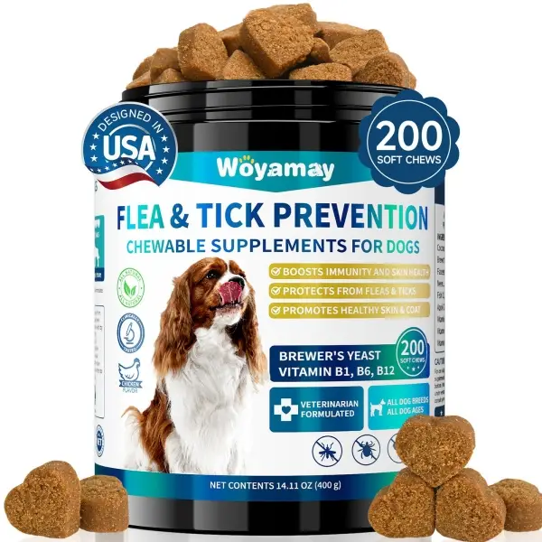 Woyamay Coat Health Omega-3 Flea & Tick &  Dog Chews – Natural Control with Neem...