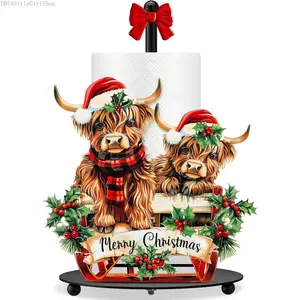 Chunful Highland Cow Christmas Paper Towel Holder with Round Base Christmas Bathroom Decor Rustic Highland Cow Dispenser Kitchen Paper Holder Stand for Countertop Toilet Home AccessoriesDD18StyleGirlShop