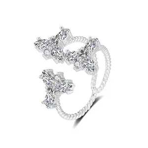 Mytys Adjustable Flower Band Ring Dainty Cubic Zirconia Knuckle Stackable Ring for Women Jewelry Gift Floral Elegant Fashion Decoration