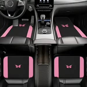 Hot Deal Offer - 4pcs Pink Butterfly Pattern Car Mat - Printed Design, Non-3D Textured Non-Slip Floor Mat, Easy-to-Clean Material - Suitable for All-Weather Use in Cars, Trucks, SUVs - Ideal Gift