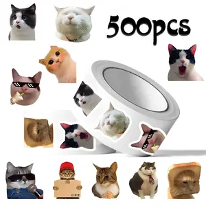 500pcs Cute Cat Roll Sticker Series Sealing Stickers for Cups, Laptops, Suitcases, DIY Decorative Stickers, Birthday Gifts, Adhesive Decals