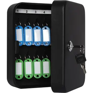 Key Lock Box Wall Mount  Cabinet, 20 Key Hooks & Tags, 7.87 x 6.3 x 2.95 Inches, Black Matt