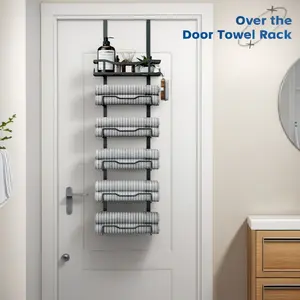AETYORD Hanging Towel Racks for Bathroom No Drill 6-Tier Over The Door Bath Towel Storage Organizer for Small Bathrooms Tiered Back of Door Towel Holder Hanger
