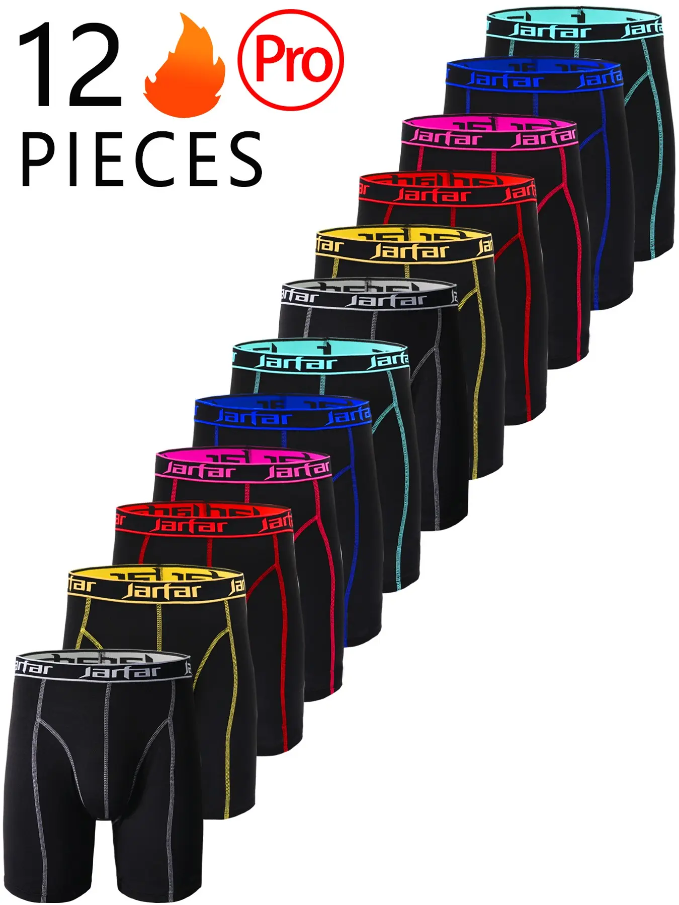 12-Piece Men's Colorful Waistband Extended Briefs, Novelty Boxer Briefs, Comfortable High Elasticity Stretch Long-Length Boxer Shorts, All-Season Casual Fitted Underwear