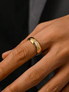 1pc18K Gold-plated Stainless Steel Retro Leaf Wave Design Men's Ring Fashion Engagement Rings