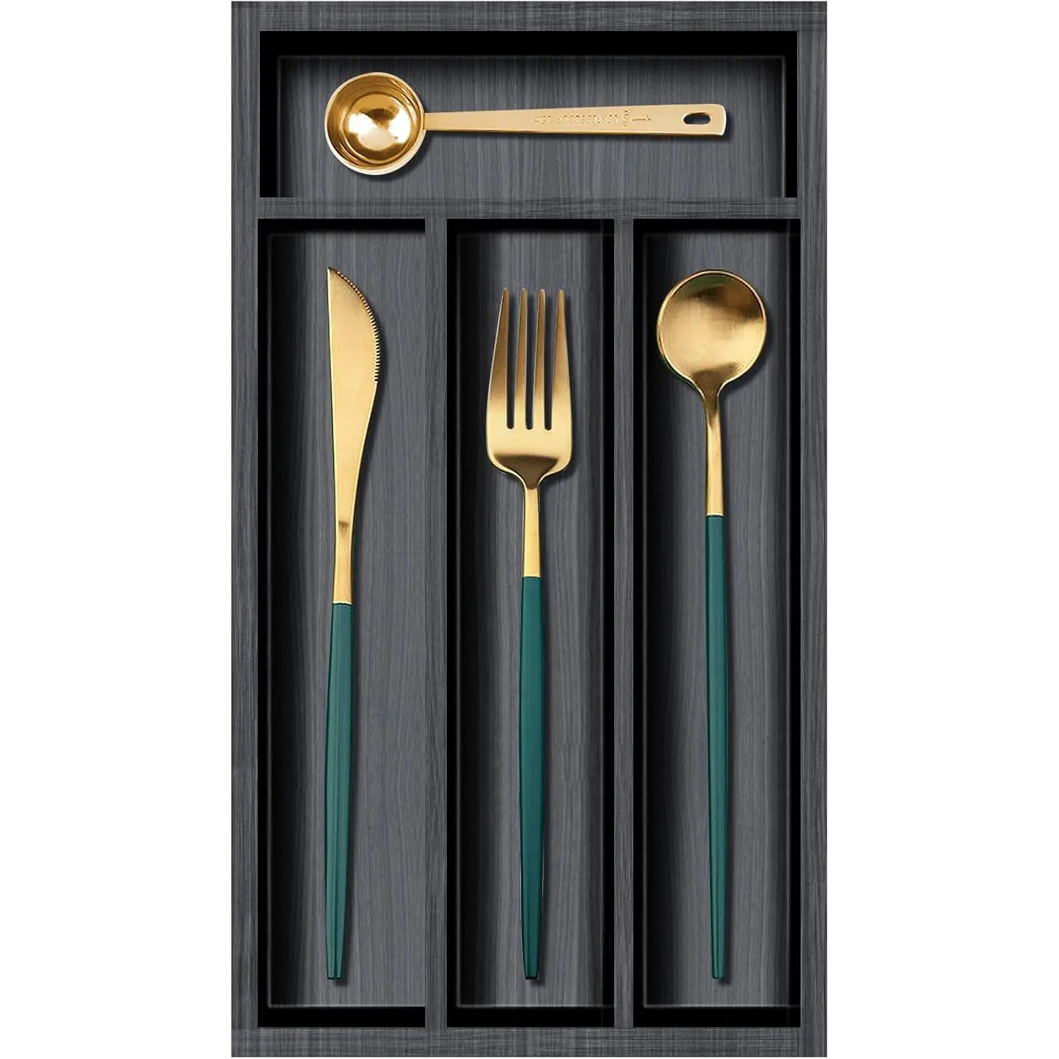 Small Cutlery Tray Narrow Wooden Silverware Organizer 12"x6.7" Spoon Kitchen Utensil Holder for Drawer Divider  Cutlery Drawer Organizers Storage Black  Silverware Tray Flatware Organizer