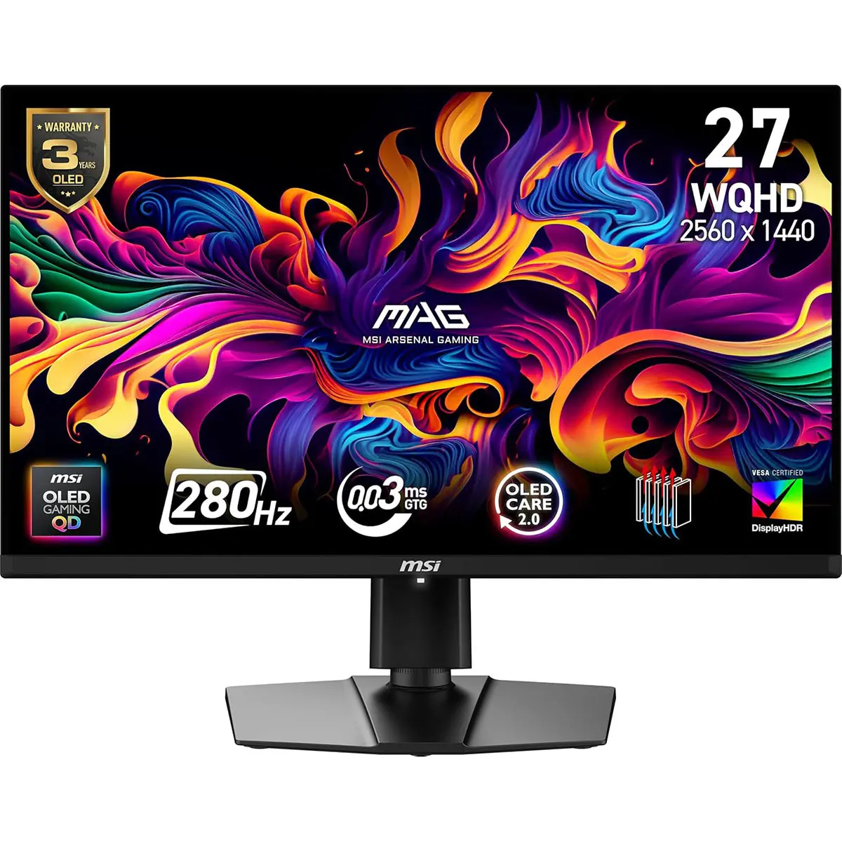 MSI MAG 271QP QD-OLED X28 Gaming Monitor, 26.5" 16:9 2560x1440 WQHD, 280Hz (supports 240Hz gaming), HDR Support, OLED Screen