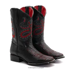 MEN'S RED VIPER WIDE SQUARE TOE FAUX PYTHON TRIBUTE LEATHER BOOT -4027