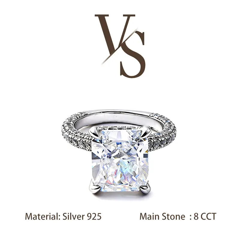 [Venus Jewelry] Lab Created Gemstone 925 Silver Radiant Cut 8 CCT Luxury Engagement Proposal Single Ring