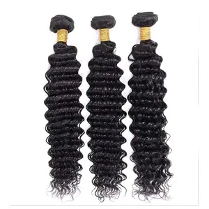 Human Hair Bundles Deep Wave 16 18 20 Inch Curly Bundle Human Hair 100% Unprocessed Brazilian Virgin Hair 3 Bundles for Women Wet and Wavy Hair Bundle Weave Extensions Natural Black