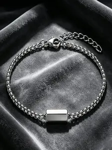 Minimalist Bracelet, Shiny Box Chain, Customizable Engraving, Versatile Commuter Style, Elegant Accessory for Daily Wear