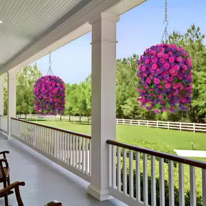 Artificial Faux Hanging Flowers for Spring & Summer Decor - Indoor & Outdoor Silk Floral for Home Porch Yard (Purple-Red, Deep Purple)