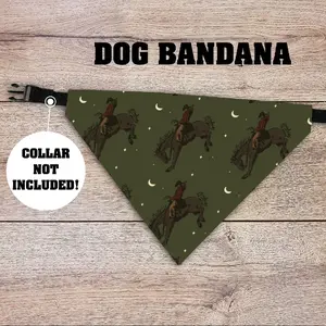 Midnight Dog Bandana - Over The Collar - COLLAR NOT INCLUDED!  Pet Accessories, Cat Bandana, Handmade, Gifts For Pets, Animal, Doggy, Puppy, Western, Cow, Cactus, Boots, Rodeo, Moon, Green