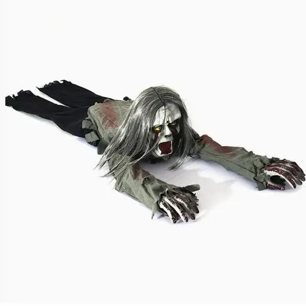 Sound-Activated Long-Haired Crawling Ghost with Lights – Halloween Prop