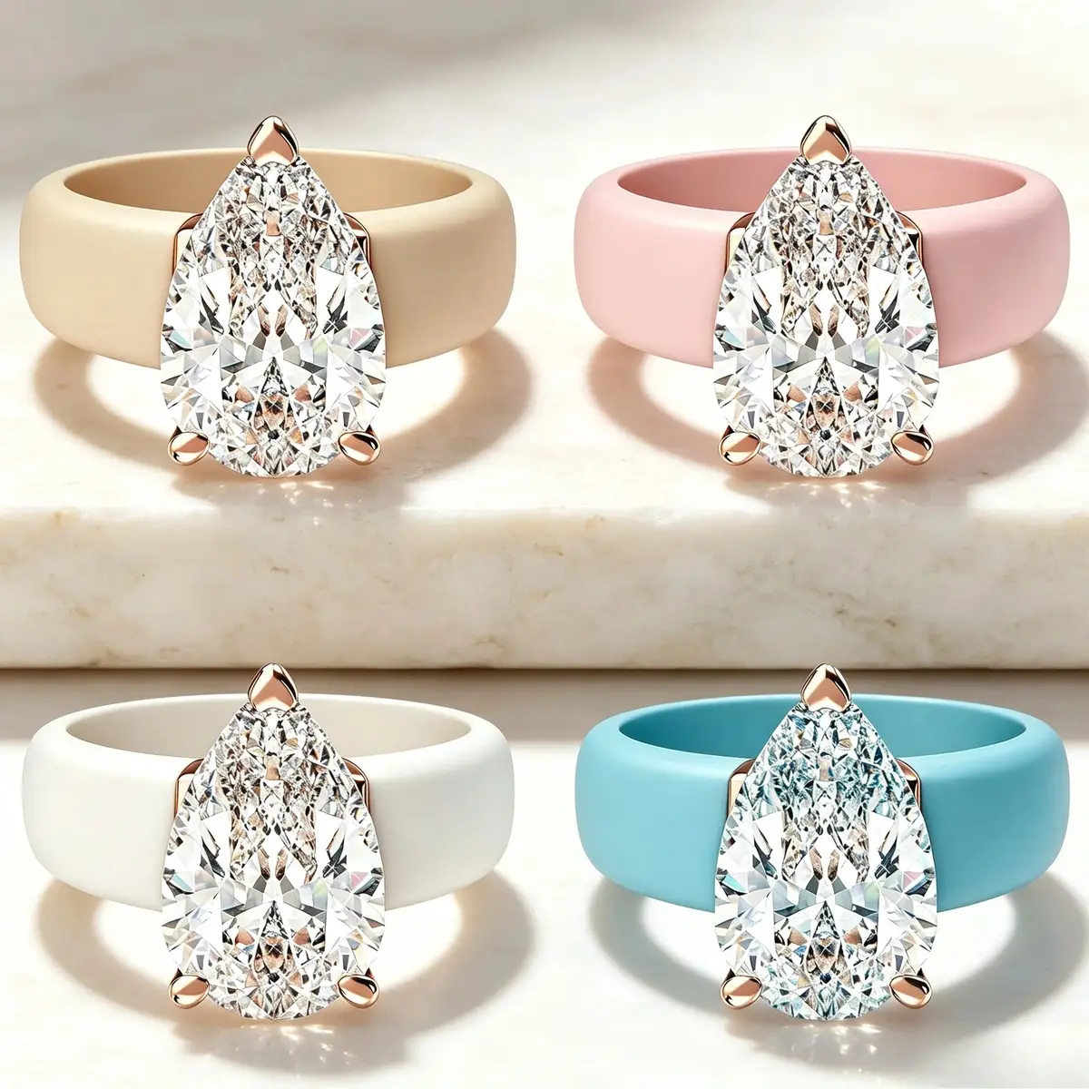 Silicone Fade-Resistant Hypoallergenic Ring Elegant Marquise-Cut Synthetic Zirconia Ring for Women Wedding Anniversary Gift Sparkling Beautiful Jewelry Accessory, Suitable for Daily Wear, Outdoor Sports, And Yoga Stylish With