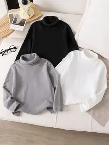 3-Piece Kids High Neck Long Sleeve Knit Sweater Set, Fall & Winter Warm Innerwear, Casual for Boys & Girls 4y-7y