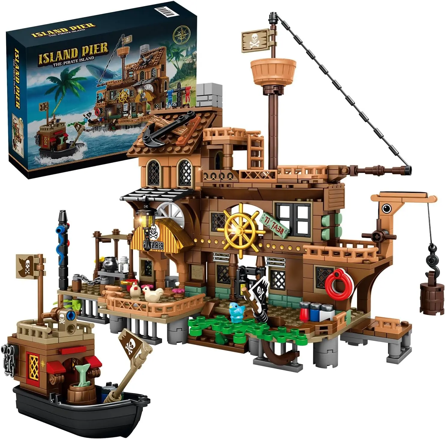 HEGOAI 573 Pcs Pirate Dock Pirate Ship Building Block Toys, Pirate Dock Themed Building Set, Suitable For Boys Aged 6-12 And 8-14 As Birthday Gifts