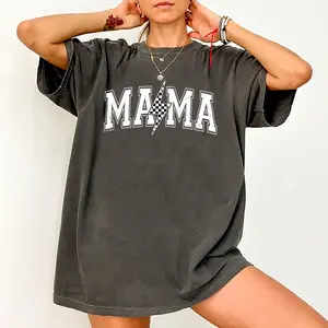 Mama Checkered Lightning Bolt Shirt, Retro Mama Shirt, Mother’s Day Gift, Mom Life Shirt, Motherhood Shirt, Vintage Mom Tee, Mom Gift, Checkerboard Lightning Mama Tee, Mommy Shirt For Women, Cotton Fabric Tops Womenswear Chic Style
