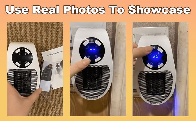 Wall Outlet Space Heater, 450W Plug in Electric Heater with Adjustable Thermostat, Portable Plug in Small Space Heater for Indoor,12H Timer & LED Display, PTC Ceramic Fast Heat Safely for Bedroom Bathroom Office