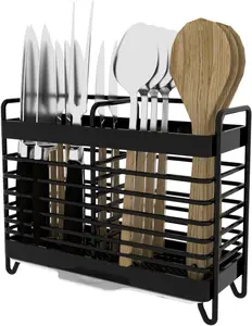 Utensil Holder, Silverware Organizer Holder, Counter Drainer Basket Cutlery for Flatware,,, and, Stainless Utensil Drying Rack with Drain Tray (2 Cells)
