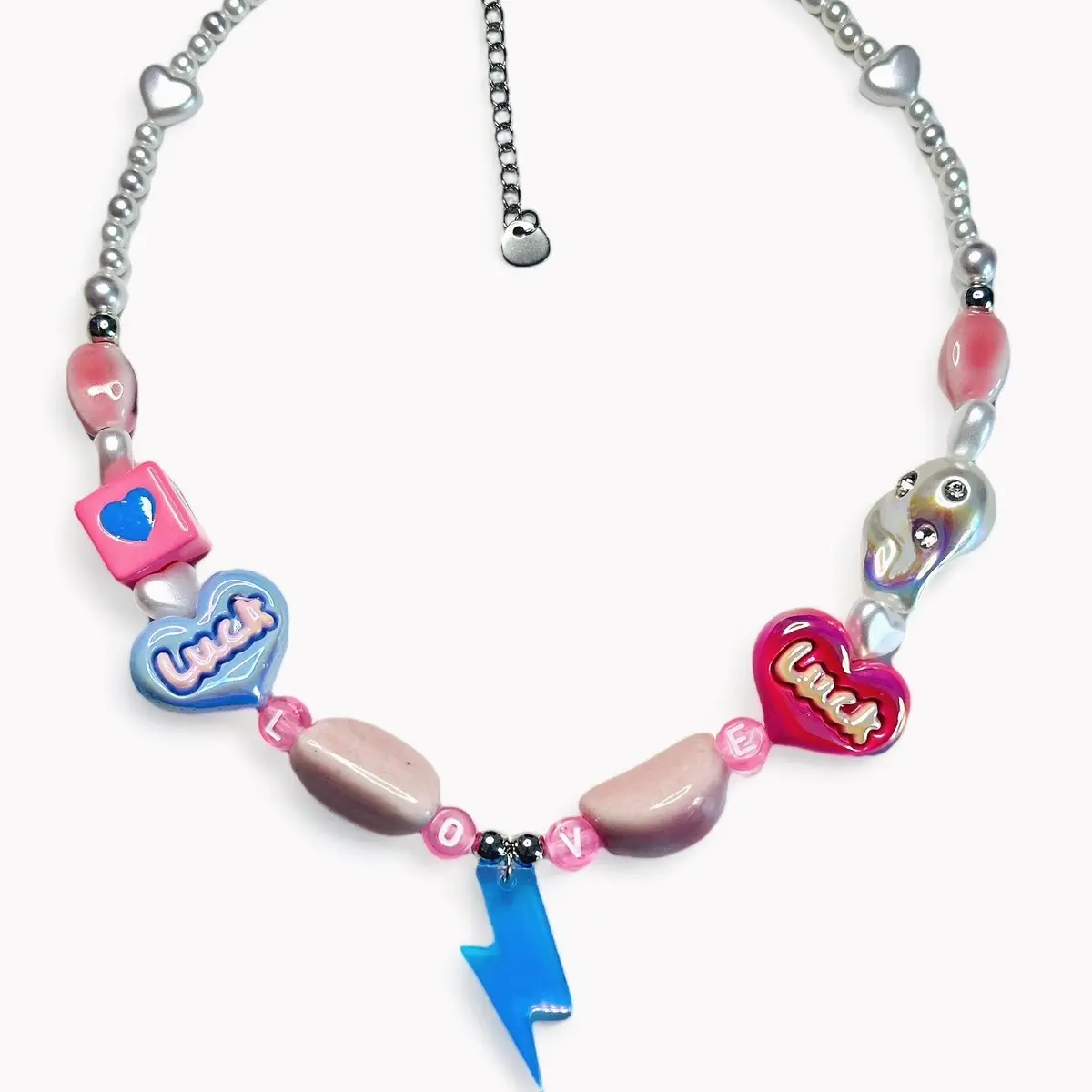 Lightning️ shaped charm heart shaped ceramic beaded necklace