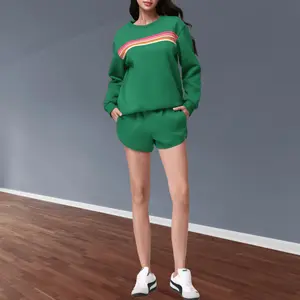 Rainbow Distressed Striped Set | Washed Effect Brushed Texture | Dark Tone Striped Set | Vertical Lines High-Waist Shorts cozy womenswear casual 2-piece sweatsuit sweat lounge comfortable fashion daily comfort pocket clothes stylish overall strip accent