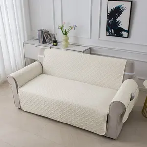 Pure Color Cotton Sofa Cover, Ultrasonic Embossed Pet Sofa Pad, Dustproof Protector, Home Decor, Fits 1-3 Seater, All Seasons, Washable Sofa Slipcover