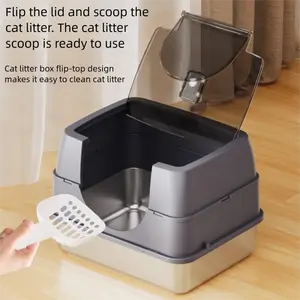 Enclosed Stainless Steel Cat Litter Box Flip Lid Detachable Easy Clean Anti Splatter Toilet for Cats Odor Control Large Enclosed Litter Pan with Lid Washable