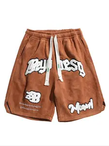 Men's Letter Pattern Shorts, Regular Fit Casual Comfy Breathable Drawstring Pocket Shorts for Daily Wear, Men's Bottoms for All Seasons