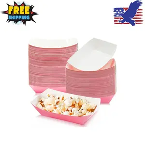 100 Pack Disposable Paper Food Boat,2lb Pink Paper Food Trays