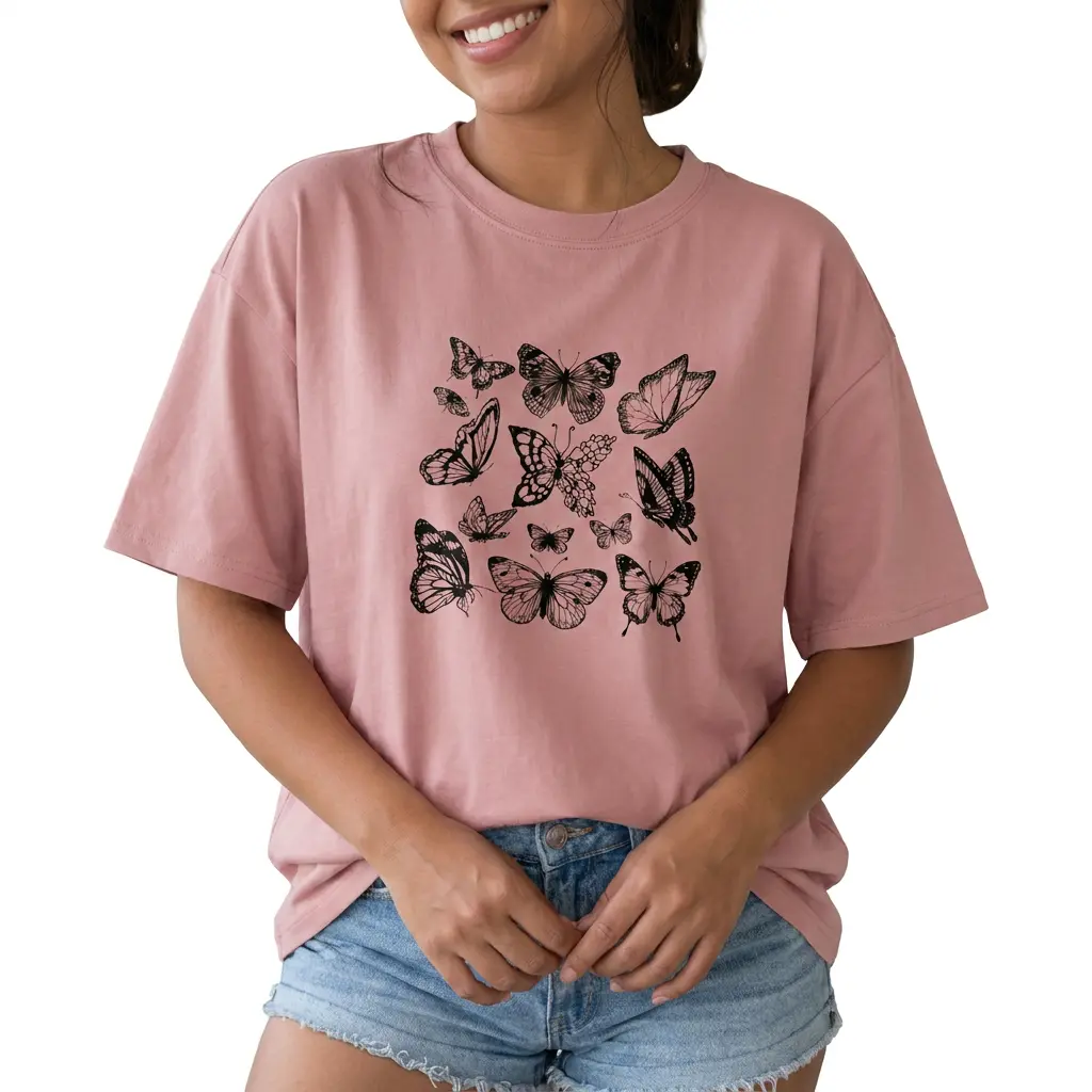 Boho Butterfly Graphic Tee Women Vintage Nature Shirt Plus Size Top