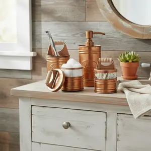 4-Piece Rustic Copper Bathroom Accessory Set