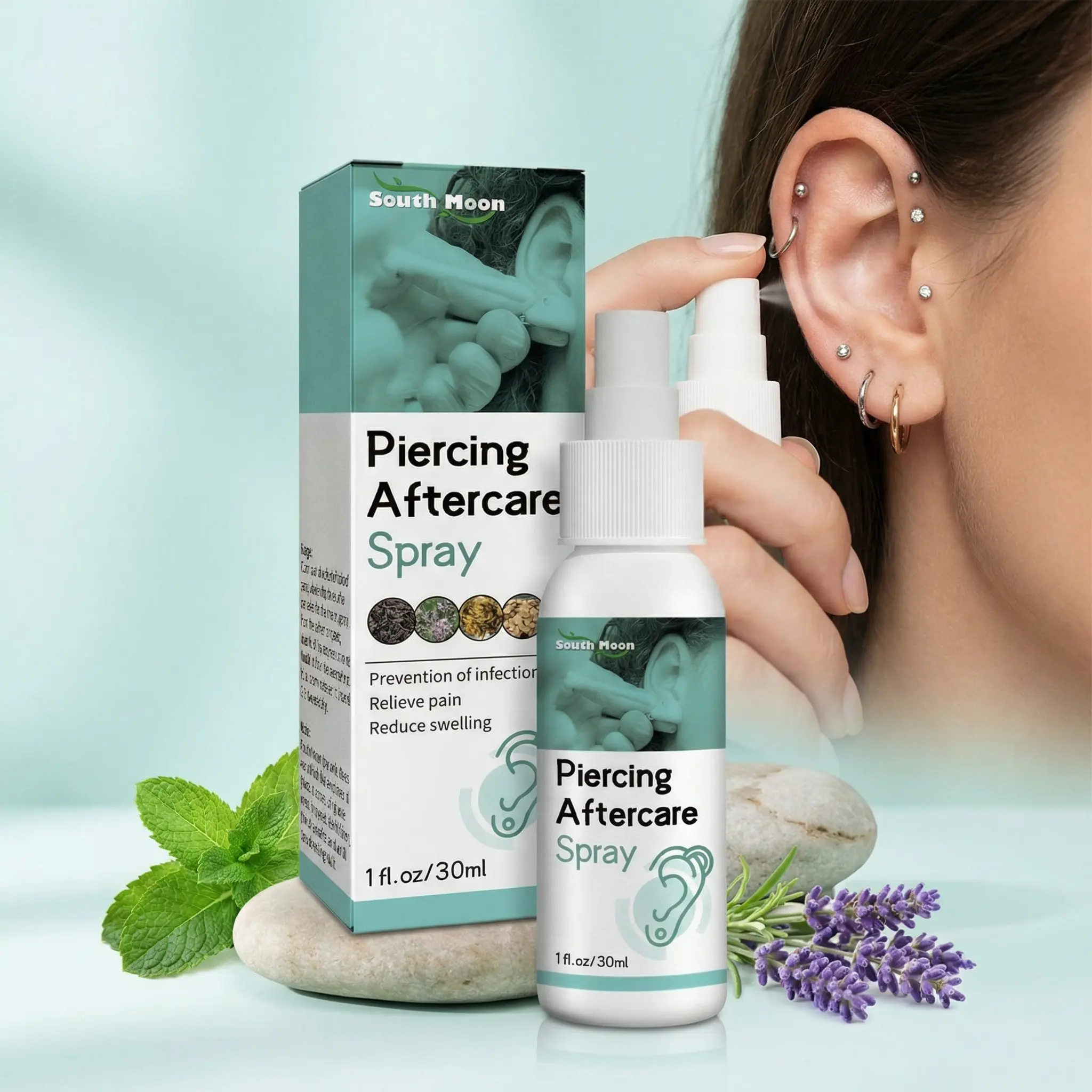 Piercing Aftercare Spray - Gentle Cleansing & Soothing Solution for Healing New Ear, Navel, Nose & Body Piercings, Prevents Odor & Blockages
