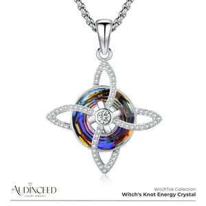 Audinceed Witch's Knot Crystal Necklace, S925 Sterling Silver Cosas Nudo De Bruja Plata 925 Pagan Wiccan Witch Witches Knot Spiritual Healing Crystal Silver Necklace Pendant Dark Feminine Jewelry Gift for Woman Girl