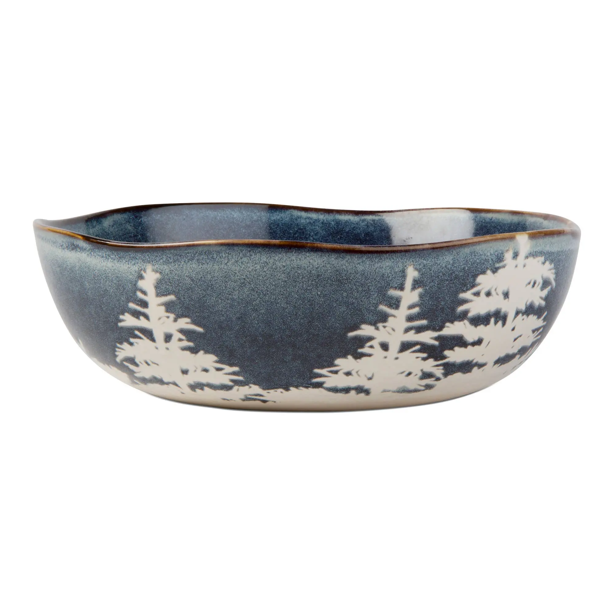 Forest Serving Bowl Midnight Blue Stoneware Christmas
