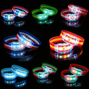 LED illuminated wristbands, silicone illuminated bracelets for sports enthusiasts, fan cheering accessories, national flag illuminated wristbands suitable for nighttime activities, concerts, and parties, adjustable, waterproof, 2PC