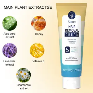 Fast-Action Umex Hair Removal Cream with Aloe Vera - 5-Minute Painless Depilation for Sensitive Skin, Ideal for Body & Legs, Delightful Fragrance