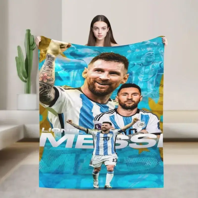 1pc Lionel Messi Football Themed Inspirational Cozy Chic Throw Blanket - Breathable, Soft, Creative Print, Ideal for Home & Travel, Giftable for Football Fans, Inspirational Blanket