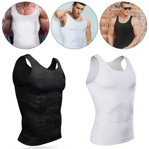 1 3 Pack Men's Body Shaper Compression Vest Tummy Control Tank Top - Breathable Mesh Slimming Waist Trainer Undershirt for Gym Workout. Double Layer Sleeveless Abdomen Shapewear Shirt, Athletic Fitness Running Elastic Base Layer